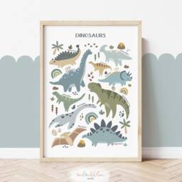 Set Of 3 Personalised Dinosaur Posters in Blue, Born To Be Wild Print, Chart Bedroom Decor, Scandi Playroom Prints - thumbnail 3