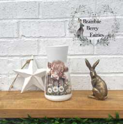 Glass Vase Highland Cow Baby Coo Daisies Daisy Flowers Fence Cute Autumn Fall All Year Round Decor Decoupaged Decorative Handmade - thumbnail 1
