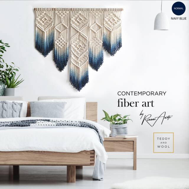 "Geometric Macrame Wall Hanging - Multiple Colors Available Grey-Turquoise, Mustard-Yellow, Navy-Blue Etc ""Isa" - image 1