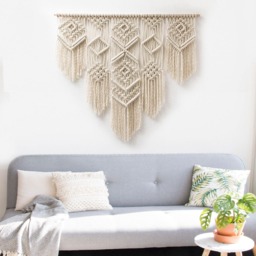 "Geometric Macrame Wall Hanging - Multiple Colors Available Grey-Turquoise, Mustard-Yellow, Navy-Blue Etc ""Isa" - thumbnail 3