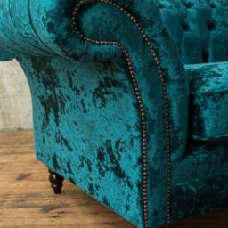 British Handmade 3 Seater Dark Teal Crushed Velvet Chesterfield Sofa - thumbnail 3