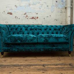 British Handmade 3 Seater Dark Teal Crushed Velvet Chesterfield Sofa - thumbnail 2