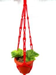 Red Macrame Plant Hanger - Plant Holder 28 Inches 3mm Gift Idea Indoor Outdoor Hanging Planter Macrame Wall Hanging - thumbnail 1