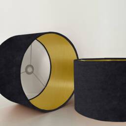 Black Velvet Drum Lampshade/ Ceiling Shade With A Metallic Gold Lining, Bright Brushed Lining - thumbnail 2