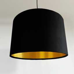 Black Velvet Drum Lampshade/ Ceiling Shade With A Metallic Gold Lining, Bright Brushed Lining