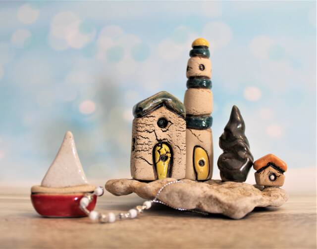 Beach House D??cor, Nautical Scene, Art Boat Sculpture, Seaside Tiny Island, Island Rustic By The Sea - image 1