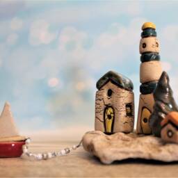 Beach House D??cor, Nautical Scene, Art Boat Sculpture, Seaside Tiny Island, Island Rustic By The Sea - thumbnail 2