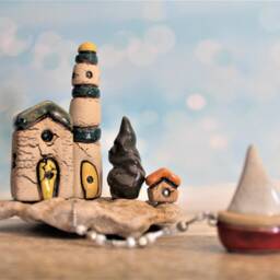 Beach House D??cor, Nautical Scene, Art Boat Sculpture, Seaside Tiny Island, Island Rustic By The Sea - thumbnail 3