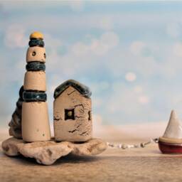 Beach House D??cor, Nautical Scene, Art Boat Sculpture, Seaside Tiny Island, Island Rustic By The Sea - thumbnail 4