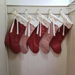 Personalized Quilted Christmas Stocking, Red & Cream Scalloped Cuff With Bow - thumbnail 3