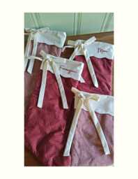 Personalized Quilted Christmas Stocking, Red & Cream Scalloped Cuff With Bow - thumbnail 1
