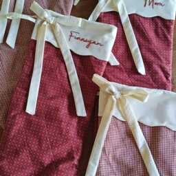 Personalized Quilted Christmas Stocking, Red & Cream Scalloped Cuff With Bow - thumbnail 4