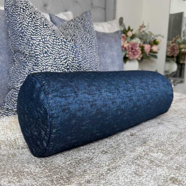 "Navy Blue Bolster Cushion 16""x6" - image 1