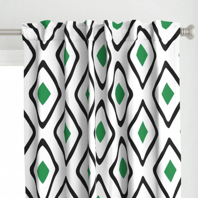 Classic Curtain Panel - Geometric Print Mod Abstract Kelly Green Custom Diamonds White Black By Fernlesliestudio - image 1