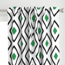 Classic Curtain Panel - Geometric Print Mod Abstract Kelly Green Custom Diamonds White Black By Fernlesliestudio - thumbnail 1