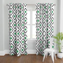 Classic Curtain Panel - Geometric Print Mod Abstract Kelly Green Custom Diamonds White Black By Fernlesliestudio - thumbnail 2