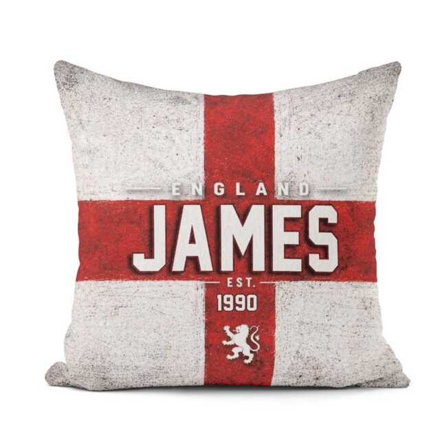 Personalised Name England Flag Cushion Three Lions Football Supporter St Georges Cross Sports Fan Custom Bedroom Match Day Year - image 1