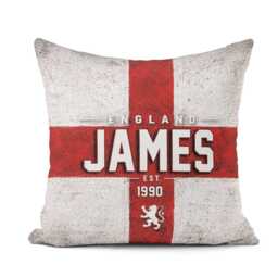 Personalised Name England Flag Cushion Three Lions Football Supporter St Georges Cross Sports Fan Custom Bedroom Match Day Year - thumbnail 1