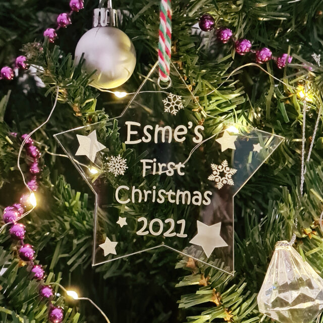 Personalised 2025 Baby's First Christmas Tree Bauble Decoration Ornament ~ Acrylic Xmas Gift - image 1