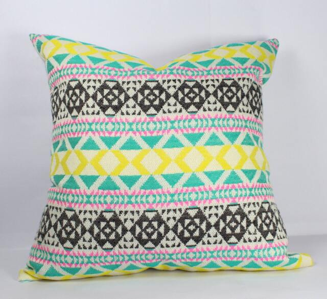Geometric Jacquard Pillow Cover, Colorful Throw Cushion, Housewarming Gift - image 1
