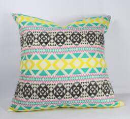 Geometric Jacquard Pillow Cover, Colorful Throw Cushion, Housewarming Gift - thumbnail 1
