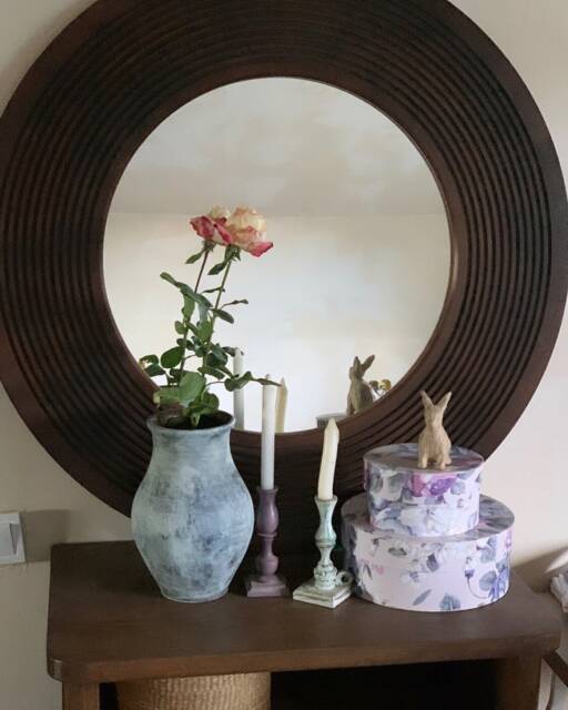 Large Vintage Round Mirror Wall, Wood Framed Living Room, Wall Hanging Scandinavian Mirror, Circle Made From Wood - image 1