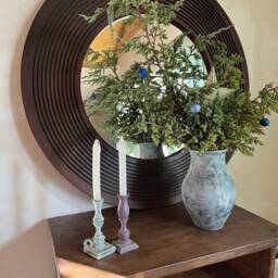 Large Vintage Round Mirror Wall, Wood Framed Living Room, Wall Hanging Scandinavian Mirror, Circle Made From Wood - thumbnail 3