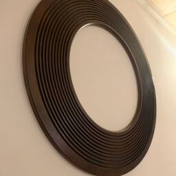 Large Vintage Round Mirror Wall, Wood Framed Living Room, Wall Hanging Scandinavian Mirror, Circle Made From Wood - thumbnail 4