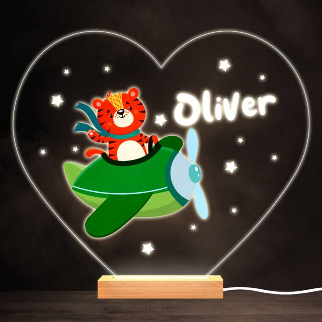 Plane Flying Tiger Colourful Heart Personalised Gift Led Lamp Night Light - Bedroom - image 1
