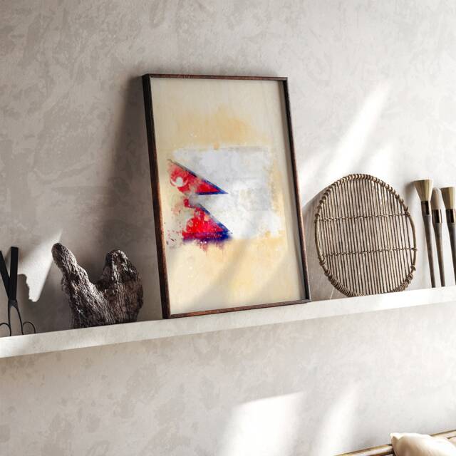 Nepal Watercolor Flag Wall Art Print - Travel Poster