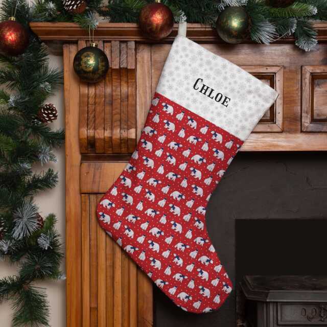 Personalised Christmas Stocking - Red Polar Bear Design - Large - image 1