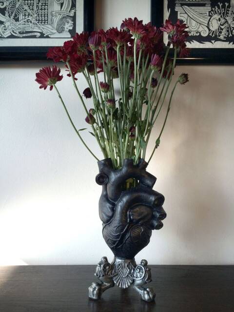 Anatomical Heart Vase, Black Finish - Unique Gothic Home Decor Resin Sculpture Flower Medical Gift And - image 1