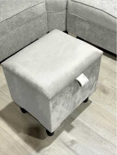 Light Grey Velvet Ottoman Stool, Small Storage Box, Handmade in UK - image 1