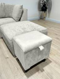 Light Grey Velvet Ottoman Stool, Small Storage Box, Handmade in UK - thumbnail 3