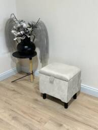 Light Grey Velvet Ottoman Stool, Small Storage Box, Handmade in UK - thumbnail 2