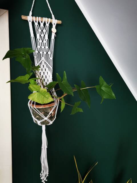 Hanging Macrame Plant Hanger White Cotton Rope, Boho Home Decor - image 1