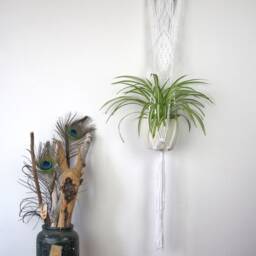 Hanging Macrame Plant Hanger White Cotton Rope, Boho Home Decor - thumbnail 3