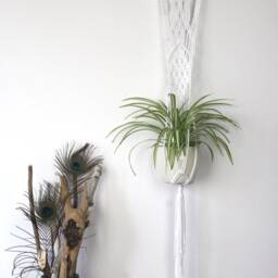 Hanging Macrame Plant Hanger White Cotton Rope, Boho Home Decor - thumbnail 4