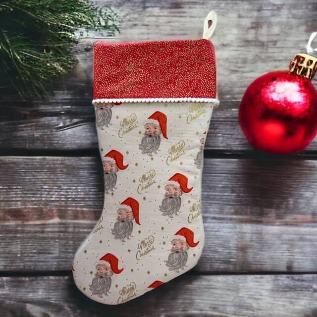 Rifle Paper Co Holiday Classics Ii - Santa Cream Metallic Fabric Christmas Stocking - image 1