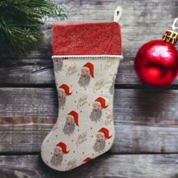 Rifle Paper Co Holiday Classics Ii - Santa Cream Metallic Fabric Christmas Stocking