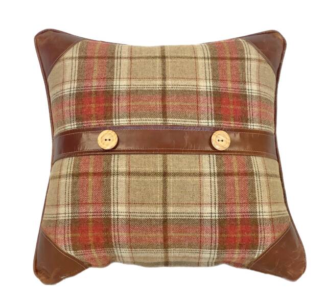 The Tartan & Leather Buttoned Cushion - image 1