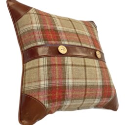 The Tartan & Leather Buttoned Cushion - thumbnail 2