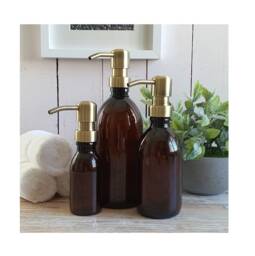 Refillable Brown Plastic Bottles Soap Dispenser - Lightweight Vintage Brass Style Pump On Trend Bathroom Accessory Sold Empty