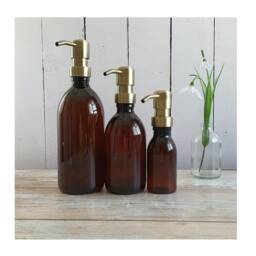 Refillable Brown Plastic Bottles Soap Dispenser - Lightweight Vintage Brass Style Pump On Trend Bathroom Accessory Sold Empty - thumbnail 2