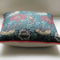 William Morris, Bird & Anemone, Arts Crafts, Teal Green Red Cotton Cushion Cover, Throw Pillow Home Decor - thumbnail 3