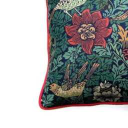 William Morris, Bird & Anemone, Arts Crafts, Teal Green Red Cotton Cushion Cover, Throw Pillow Home Decor - thumbnail 2