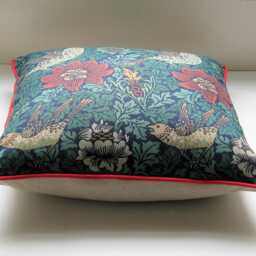 William Morris, Bird & Anemone, Arts Crafts, Teal Green Red Cotton Cushion Cover, Throw Pillow Home Decor - thumbnail 3