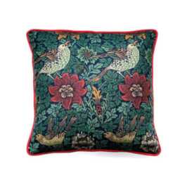 William Morris, Bird & Anemone, Arts Crafts, Teal Green Red Cotton Cushion Cover, Throw Pillow Home Decor - thumbnail 1