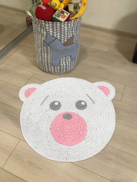 Nursery Crochet Bear Rug, Rug For Kids Room, Crochet Circle White Kids Mat, Carpet, Room White Baby/Mat - image 1