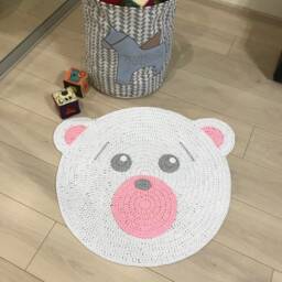 Nursery Crochet Bear Rug, Rug For Kids Room, Crochet Circle White Kids Mat, Carpet, Room White Baby/Mat - thumbnail 2